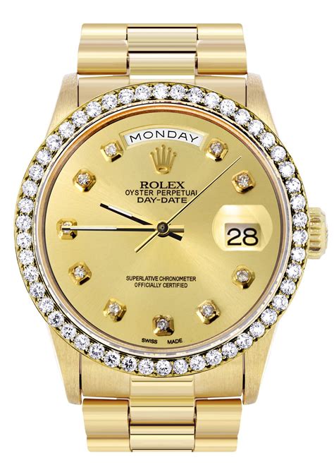 rolex president diamond bezel|18k gold rolex with diamonds.